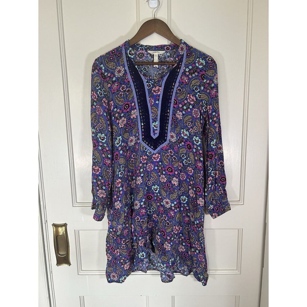 Matilda Jane Purple Pink Paisley Floral Tunic Dress Womens Size Medium Boho